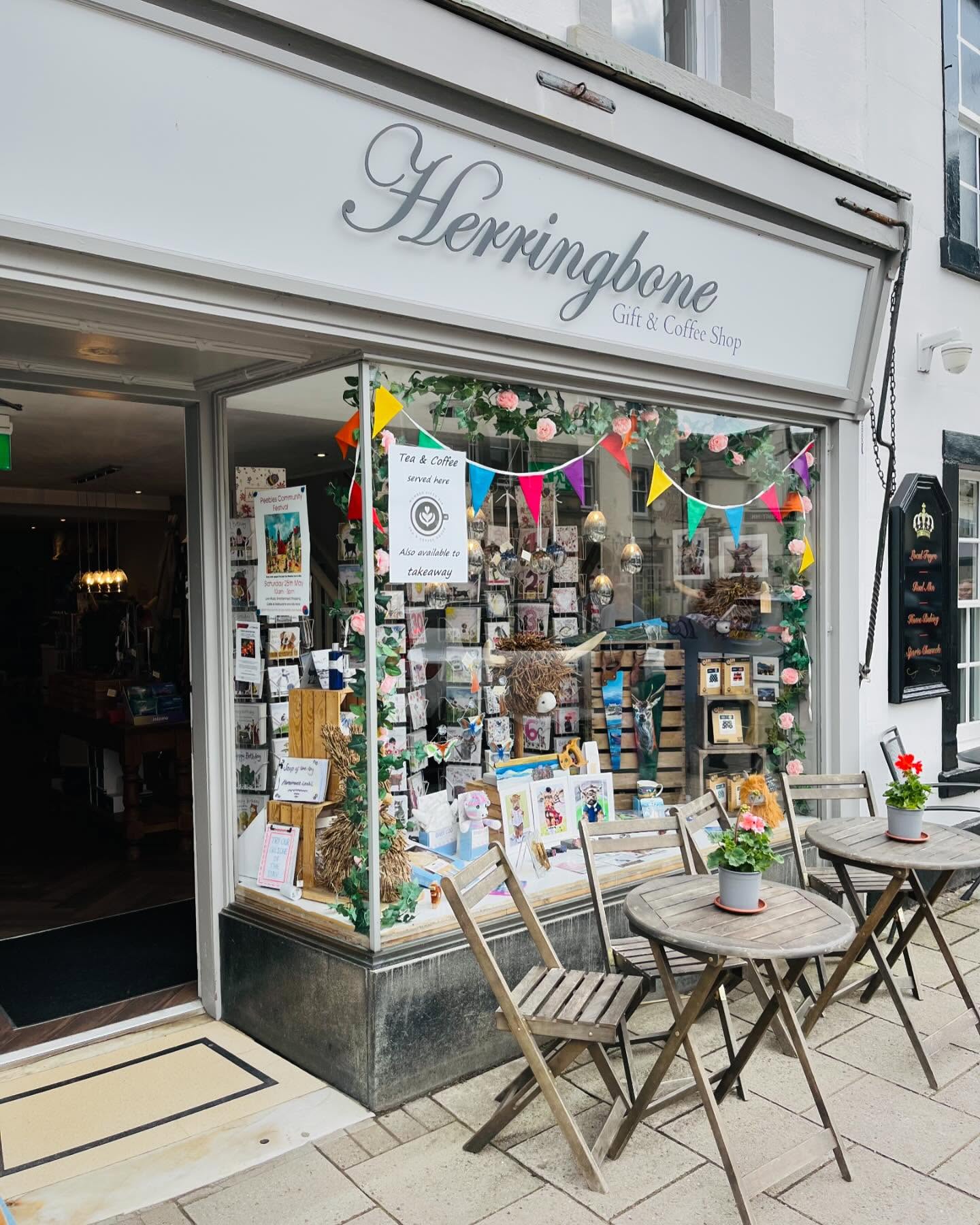 Herringbone window display and outdoor seating